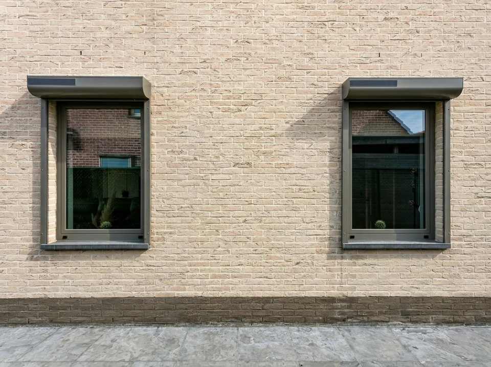Façade extérieure d'une maison contemporaine avec bardage en bois composite à lames verticales teinte wengé